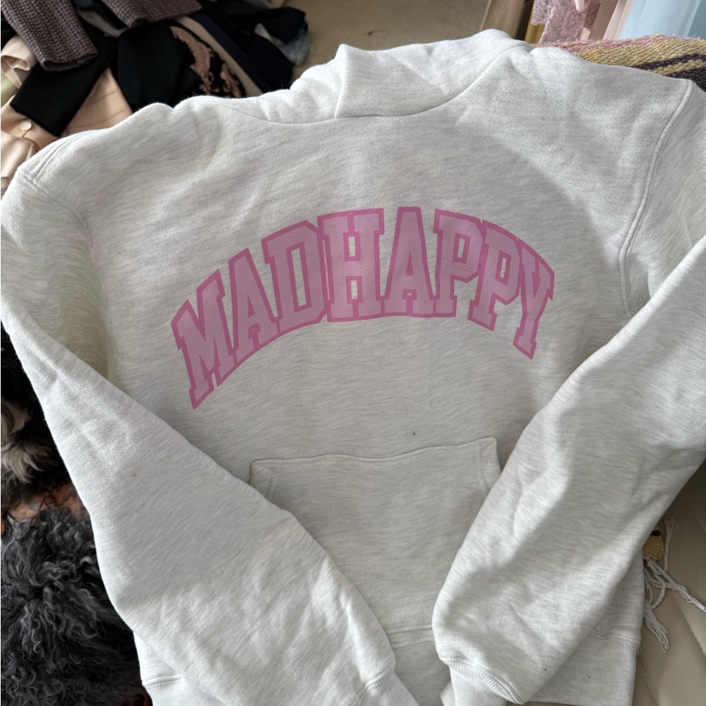 Madhappy Cream Hoodie with Pink Logo